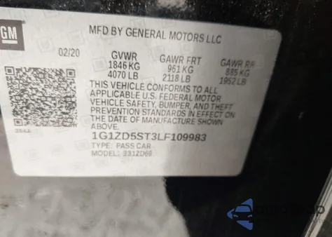 2020 Chevrolet Malibu Fwd Lt из США, поврежденный, VIN 1G1ZD5ST3LF109983